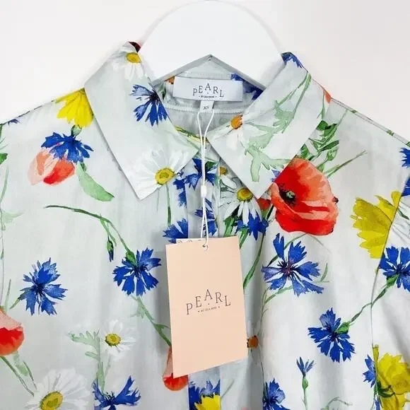 Pearl by Lela Rose Floral Poplin Flounce Hem Dress - Picture 6 of 12